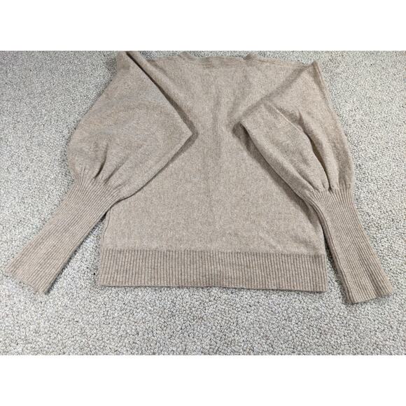 LN 100%CASHMERE MEDIUM WEIGHT Cullen balloon sleeve cardigan sweater Beige - Picture 10 of 14